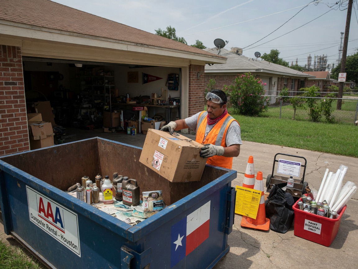 Handling Hazardous Items During a Houston Garage Cleanout Dumpster Rental